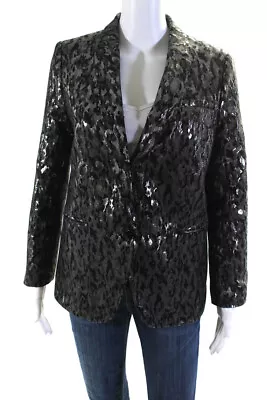 Michael Kors Womens Metallic Camouflage Print One Button Blazer Gray Size 8 • $60.99