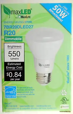 MaxLite 50 Watt (7W) LED Dimmable Light Bulb R20 7BR20DLED27 #7eh • $0.99