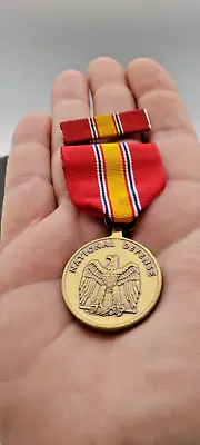 Vtg Genuine National Defense  Medal With Ribbon  Red Blue Yellow White Colors • £12.34