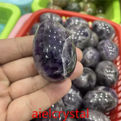 Natural Amethyst Crysatl Egg Quartz Carved Crystal Massage Reiki Healing 1pc • $11.20