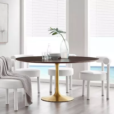 Modway Lippa 60  Round Wood Grain Dining Table In Gold Cherry Walnut • $1053.88