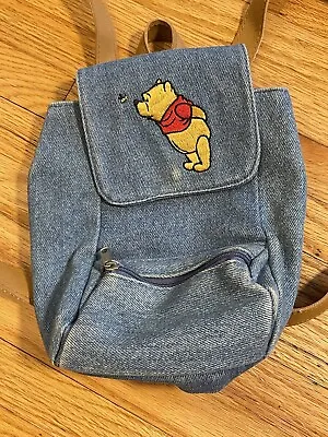 VTG Disney Store Winnie The Pooh Denim Drawstring Mini Backpack 90s Y2K • $29.99
