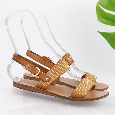 Ancient Greek Sandals Women's Clio Sandal Size 38 8 Saddle Tan Leather Studded • $54.39