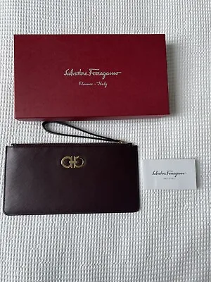 100% Authentic Salvatore Ferragamo Gancini Leather Purse Wristlet Rouge Noir • $329