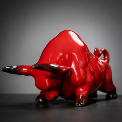 Ceramic Ox Figurine Desktop Statue Zodiac Bull Cow Sculpture • £17.78
