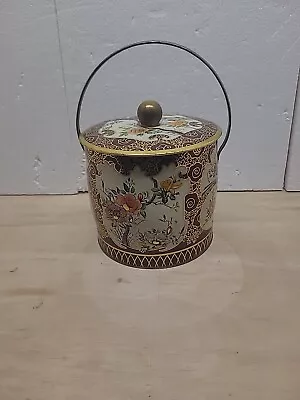 Vtg Daher Tin Metal Floral Container Made In England Color With Lid And Handle. • $14.99