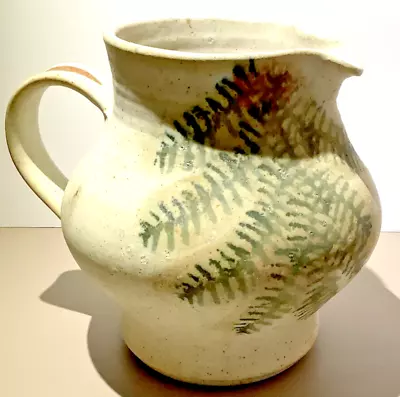 Bennett Welsh Pacific Stoneware Art Pottery Pitcher Hand Painted Fern Signed 7  • $26.99