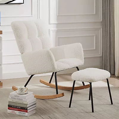 Nursery Rocking Chair Solid Wood Legs Reading Chair With Soft Seat Ottoman • $230.90