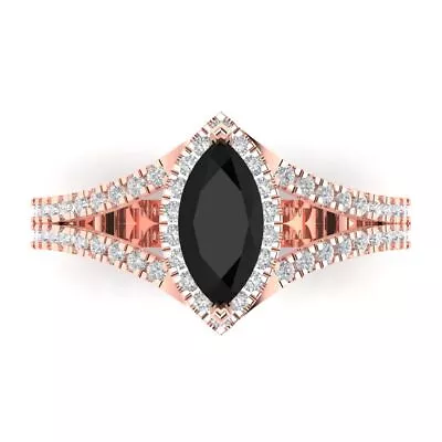 1.2ct Marquise Split Shank Natural Onyx Promise Wedding Ring Solid 14k Rose Gold • £337.86