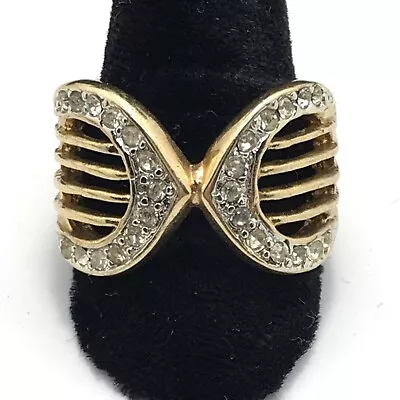 Vintage   Signed A    18K HGE  Gold Plated  Unique  Cubic Zircoina  Ring   Sz 9 • £67.50