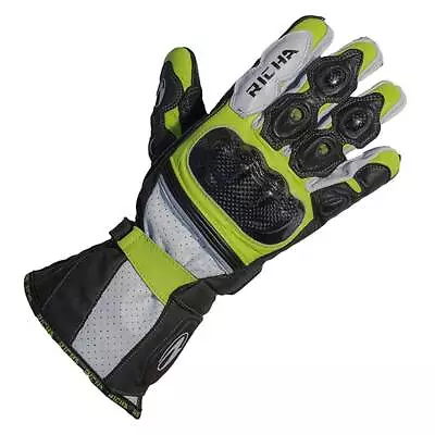 Richa Ravine Leather Motorcycle Motorbike Gloves Black / White / Yellow • £55.75