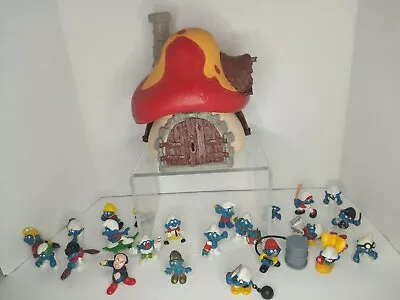 Vtg Smurf PVC Schleich Peyo Lot Of 23 Rare & Common Smurfs - 1 Mushroom House • $150