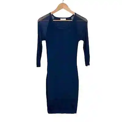 Miss Sixty Bodycon Mini Dress Long Mesh Sleeves Navy Size Small • $35
