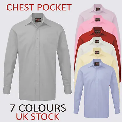 Men's Plain Cotton Everyday Shirt Easy Care Formal Casual Collar Long Sleeve • £8.99
