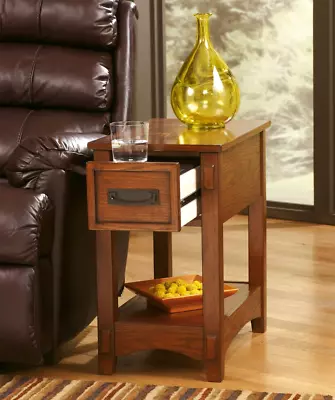 Classic Wooden End Table Magazine Cabinet Open Shelves Mission Style Warm Brown • $149.97