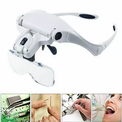 LED Head Magnifying Glasses Headset Headband Magnifier Lam With Light Hands-Free • £11.56