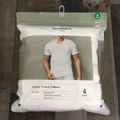 $10.94 • Buy Goodfellow Mens Medium White V-Neck T-Shirt 4 Pack Soft Stretch Cotton NIP