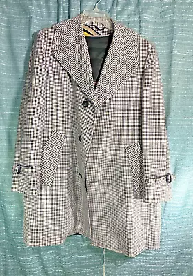 Vintage Great Dane Cosmopolitan Mfg. Co. Navy White Houndstooth Trench Coat - L • $59.98