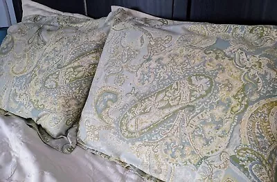 Pottery Barn 2 Std Pillowcases Blue Green Paisley  100% Cotton Fabric • $22