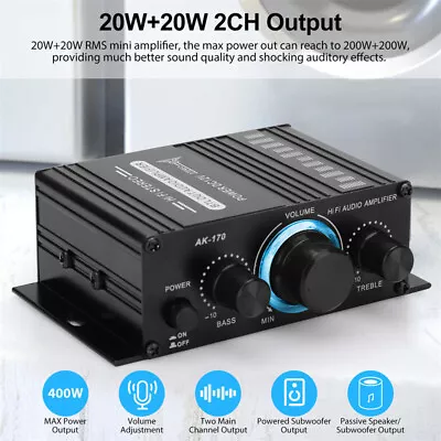 400W Power Digital Amplifier HIFI Mini Stereo Audio AMP USB 12V FM Mic Home Car • £12.88