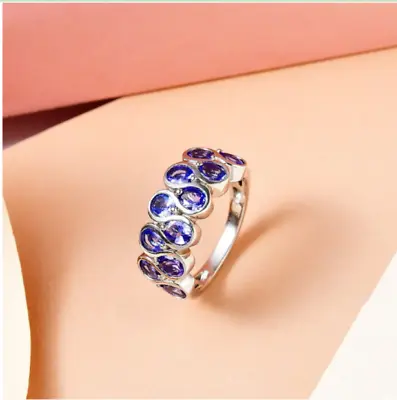 AAA Tanzanite 925 Sterling Silver Platinum Overlay  Wave Band  Ring. • £39.99