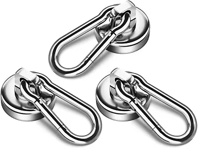 50LBS Strong Magnetic Hooks Heavy Duty Magnets With Swivel Carabiner Hooks • £9.94