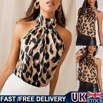 £7.47 • Buy Women Leopard Printed Halter Neck Cami Vest Evening Party Tops Sleeveless Blouse