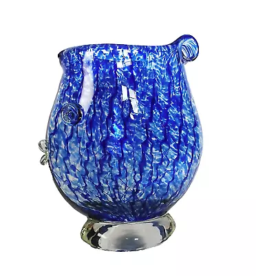 Lovely Handblown  Cobalt Blue Fish Vase With Clear Base • $35