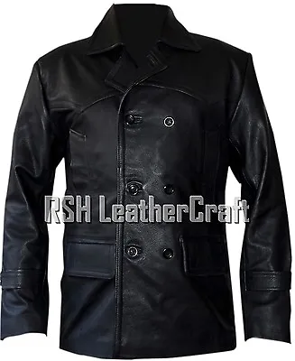 German Kriegsmarine Submariner WW2 U-boat Black Real Leather Jacket Pea Coat • $149.95