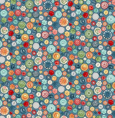 Makower - Sewing Room - 2504 Buttons Blue - Fabric Fat Quarter • £3.85