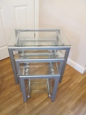 £16 • Buy NEST Of TABLES GLASS GREY STEEL