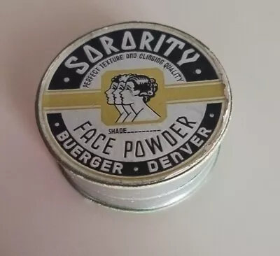 Vintage SORORITY FACE POWDER Buerger Denver Round Tin Like Box Advertising  • $11.95