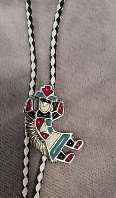 Vtg Zuni Rainbow Dancer Kachina Bolo Tie Faux Silver Inlay Turquoise Pearl Coral • $16.95