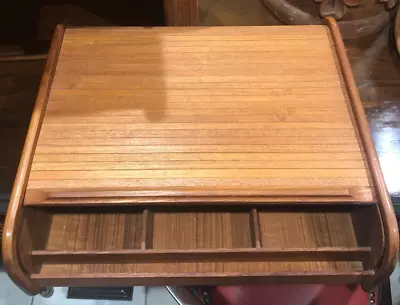 Mid-Century Modern Danish TEAK Wood Roll Top Desk Cabinet Cassette STORAGE Box • $60