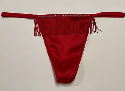 Victoria’s Secret Very Sexy Red Fringe Bling V String Thong Size Large • $14.99