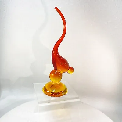 VTG Viking Long Tail Bird Glass Figurine MCM Amberina Persimmon Orange 8.25  GLO • $71.99