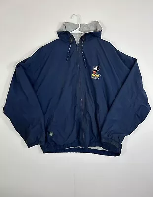 Vintage Disney Store Mickey Mouse Varsity Jacket Adult XL Hooded Insulated Blue • $79.99