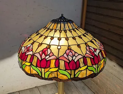 Read Desc Vintage Tiffany Style Jeweled Floral Stained Glass Lamp Shade B Flower • $198