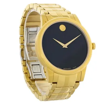 Movado $1195 Men's Gold Stnlss Stl Black Dial Sapphire Swiss Watch 0607535 • $430.76