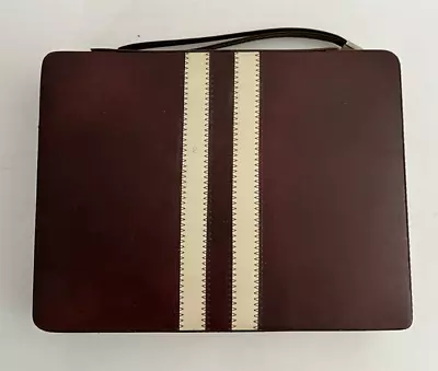 Vintage  Backgammon Travel Size Set  Brown Fax Leather Zippered Case  7  X 9  • $14.50