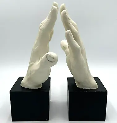 2 Hands Bookends TMS Vitruvian Collection 2006 Sculpture Statue Wood Base 11  H • $78