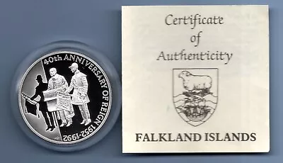 Falkland Islands 1992 Silver Piedfort  50p Coin + Cert.  Only 750 Made. Rare. • £75