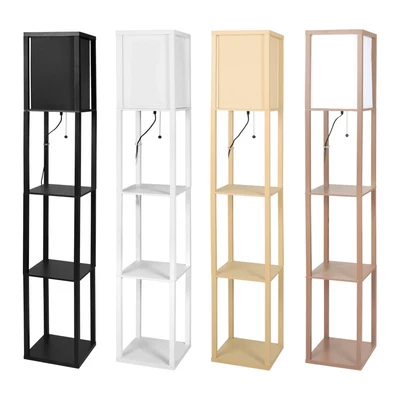 $52.99 • Buy EMITTO LED Floor Lamp Tripod Corner Storage Shelf Stand Reading Light Wooden