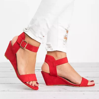 Ladies Sandal Summer Wedge Sandals Women's Beach Work Fashion Ankle Strap • £16.94