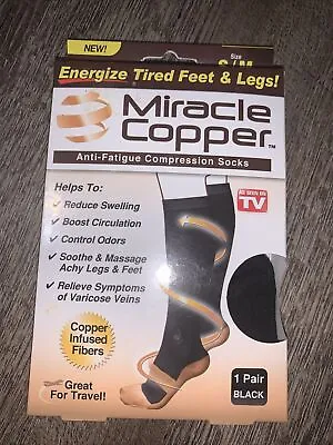MIRACLE COPPER Size S/M Anti Fatigue COMPRESSION SOCKS 1 Pair BLACK ~ New In Box • $13.99