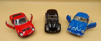 Lot Of 3 Kinsmart PULL BACK & GO Toy Cars 1/32 DIECAST - VW/Lamborghini/Porsche • $9.99