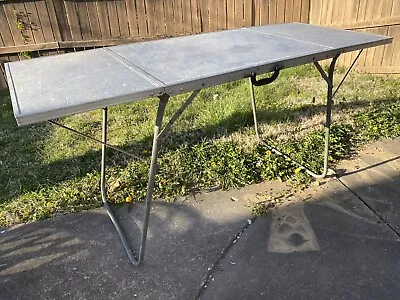 Vintage 40s 50 Aluminum Folding Camping Table Portable Falco Outdoor Atomic Stan • $297.49