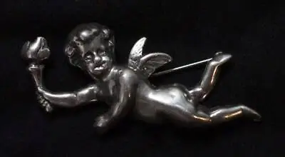 T Foree Sterling Angel With Torch Cherub Brooch • $59.99