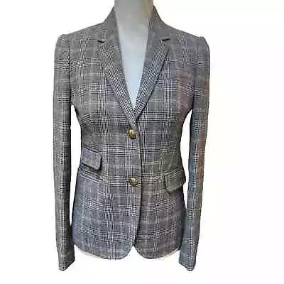 J. Crew Schoolboy Wool Blend Plaid Blazer Jacket Women's Size 2 Gray • $45