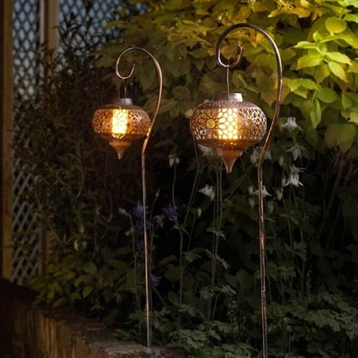 £22.99 • Buy 2x Solar Lantern Moroccan Hanging Garden Outdoor Lamp Lighting Flame Effect